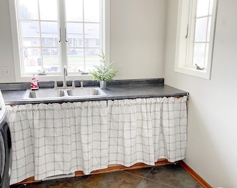 Plaid Cafe Curtain: Farmhouse Window Pane Kitchen Curtain