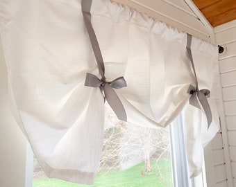 White Tie up Shade valance ,Designer Valance , Farmhouse look , Modern Home Decor, Nursery Decor, Kitchen Curtain