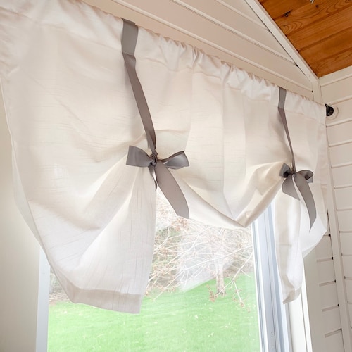 White Tie up Shade Valance designer Valance Farmhouse Look Etsy