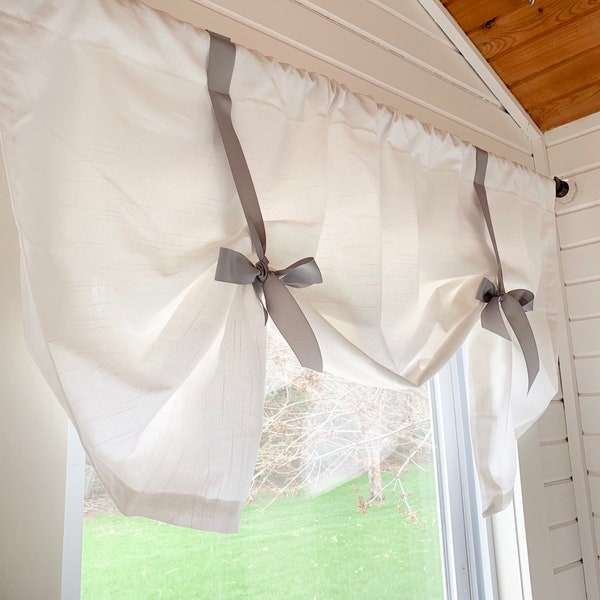 White Tie up Shade valance ,Designer Valance , Farmhouse look , Modern Home Decor, Nursery Decor, Kitchen Curtain