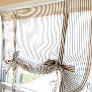 Ticking striped Tie up Shade, Designer Valance , Farmhouse Valance, Modern Home Decor, Nursery Decor, Kitchen Curtain