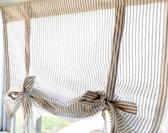Ticking striped Tie up Shade, Designer Valance , Farmhouse Valance, Modern Home Decor, Nursery Decor, Kitchen Curtain
