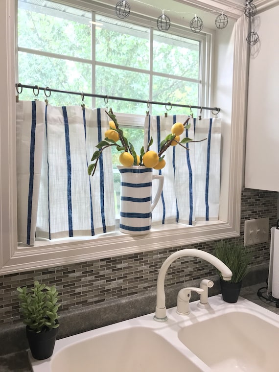 Striped Cafe Curtains Vertical Striped Tier Curtains Window Etsy