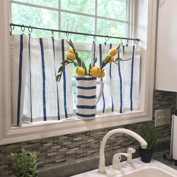 Striped Cafe Curtains, Vertical Striped, Tier Curtains window Curtains perfect for your nautical or Farmhouse Decor
