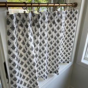 Dyann Block print cafe curtain , Tier Curtains, Kitchen Curtains, Bathroom Curtains , Window Treatments, Farmhouse Style, foral home image 3