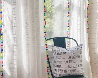 Pom Pom Sheer Curtain: Rainbow Tassel Decor