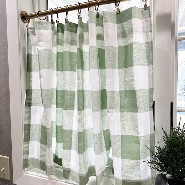 Plaid Cafe Curtains Buffalo Check Fabric Perfect for your Kitchen , Nursery  or bathroom Farmhouse Decor