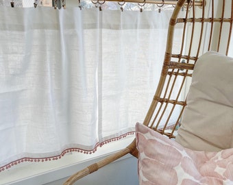 Pom Pom Cafe Curtain: White Tassel Decor