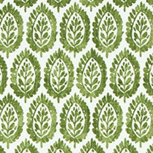 May include: A repeating pattern of green leaf-shaped designs on a white background. The leaves have a watercolor-like texture and are arranged in a symmetrical pattern.