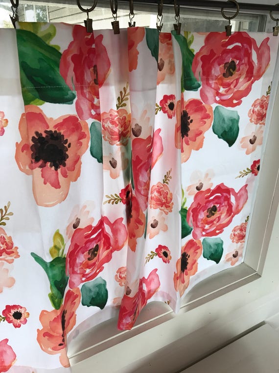 Bold Floral Spoonflower Valances And Cafe Curtains Floral Etsy