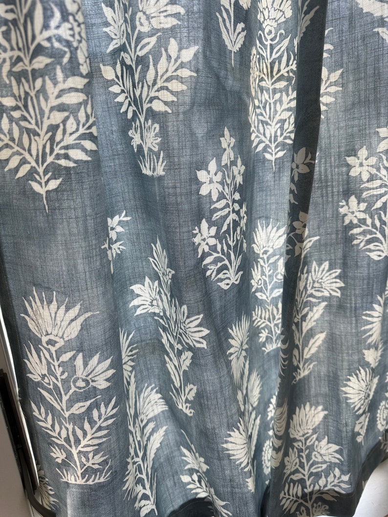 Blue vintage floral , linen cafe curtains , kitchen curtains, bathroom decor, image 2
