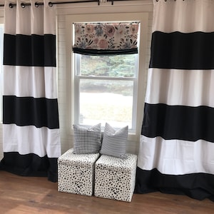 Custom Black and White Striped Curtains, Stripes, Color Blocked, Nursery Curtains, Striped Home Decor, Black Striped Curtains, Black Striped