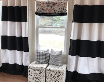 Custom Black and White Striped Curtains, Stripes, Color Blocked, Nursery Curtains, Striped Home Decor, Black Striped Curtains, Black Striped
