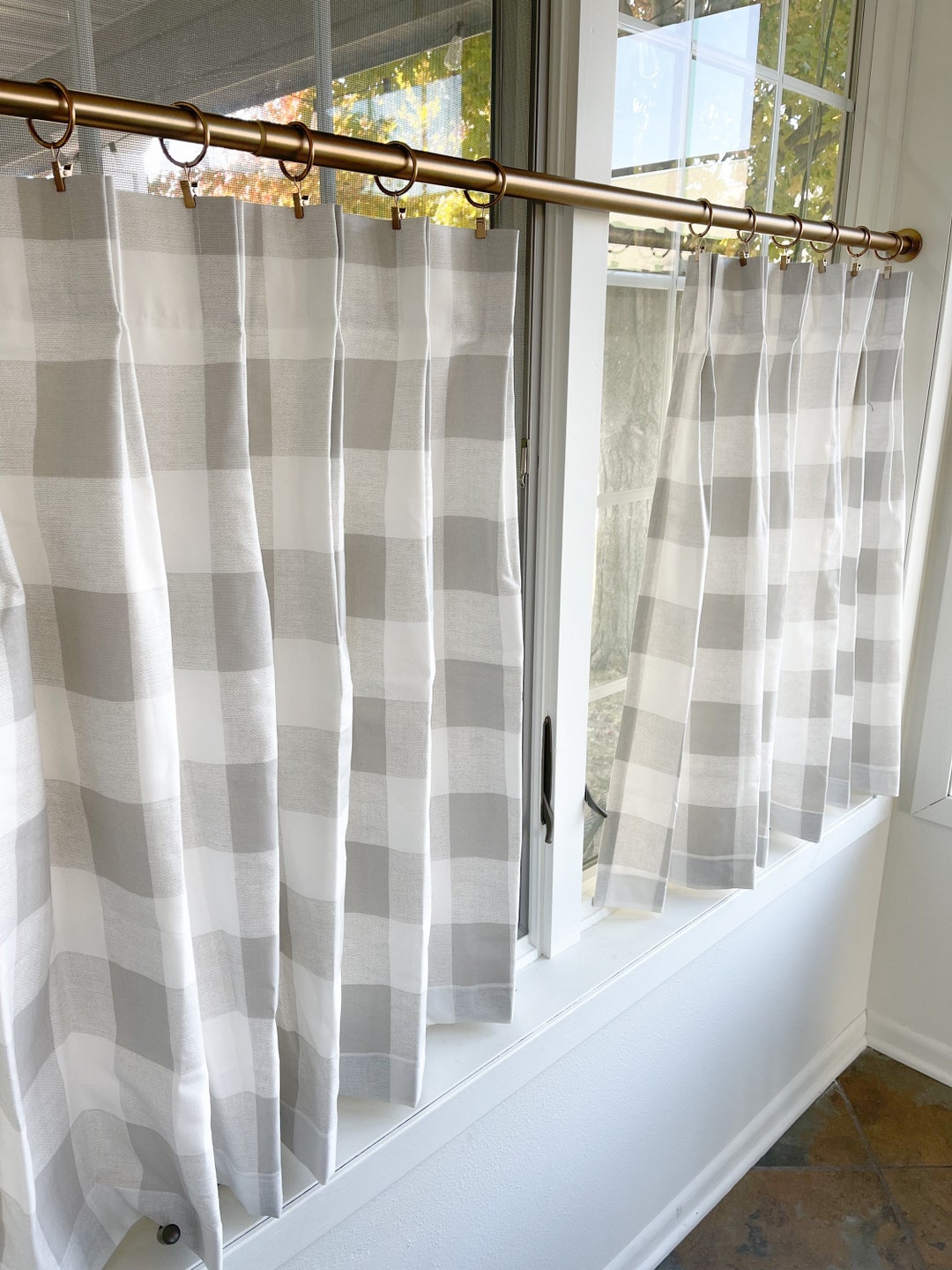 Pleated Buffalo Plaid Cafe Curtain , Tier Curtains, Kitchen Curtains ...