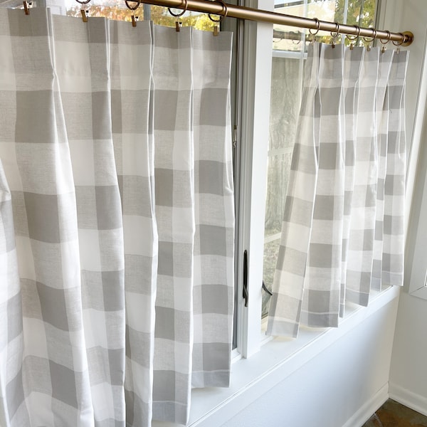 Pleated Buffalo Plaid Cafe Curtain , Tier Curtains, Kitchen Curtains, Bathroom Curtains , Window Treatments, Farmhouse, Plaid Curtain