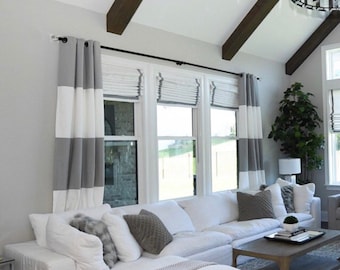 Custom Gray Striped Curtains your Size, Stripes, Color Blocked, Nautical , Nursery Curtains, Window Treatments