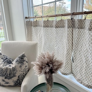 Lacefield Ponce-Danish Linen Window Treatments-Curtains , modern curtains, cafe curtain, cream and brown block print, blush block print