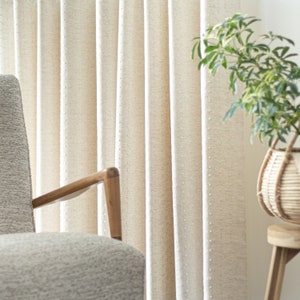 This elegant creamy linen-toned fabric features vertical pattern of embroidered dots, Window Treatments-Curtains. drapes linen