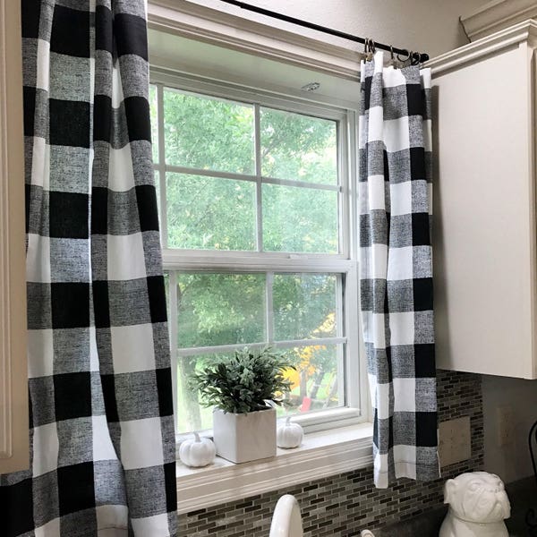 Plaid Cafe Curtain, Buffalo Check, Farmhouse Window Treatment