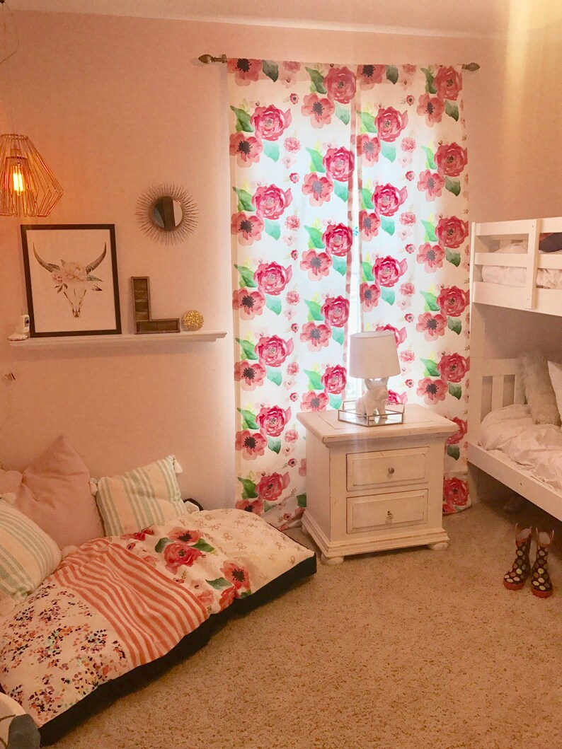 Bold Floral Spoonflower Curtains Floral Home Decor Window Etsy