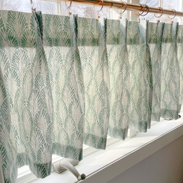 This fresh Lacefield Plume Chatham pleated cafe curtains beautiful cotton linen blend, kitchen Curtin, teal curtain, block print