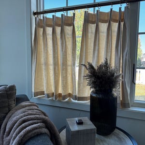 Pleated Solid Cotton Linen (LOOK) Texture Cafe Curtains , Tier Curtains, Kitchen Curtains, Bathroom Curtains , Window Treatments, Farmhouse image 4