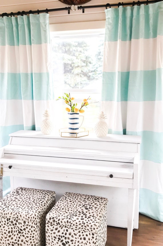 White Striped Curtain Window, Blue And White Striped Curtains