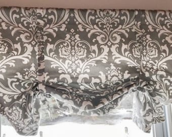 Damask Tie-Up Shade: Designer Valance, Farmhouse Decor
