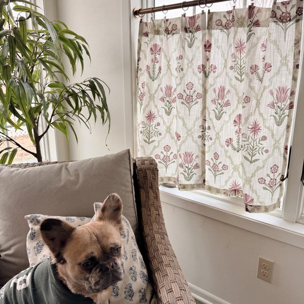 Cute Lacefield arbor marsala costa block print cafe curtains perfect for kitchens, bathroom decor and breakfast nooks, vintage looks floral
