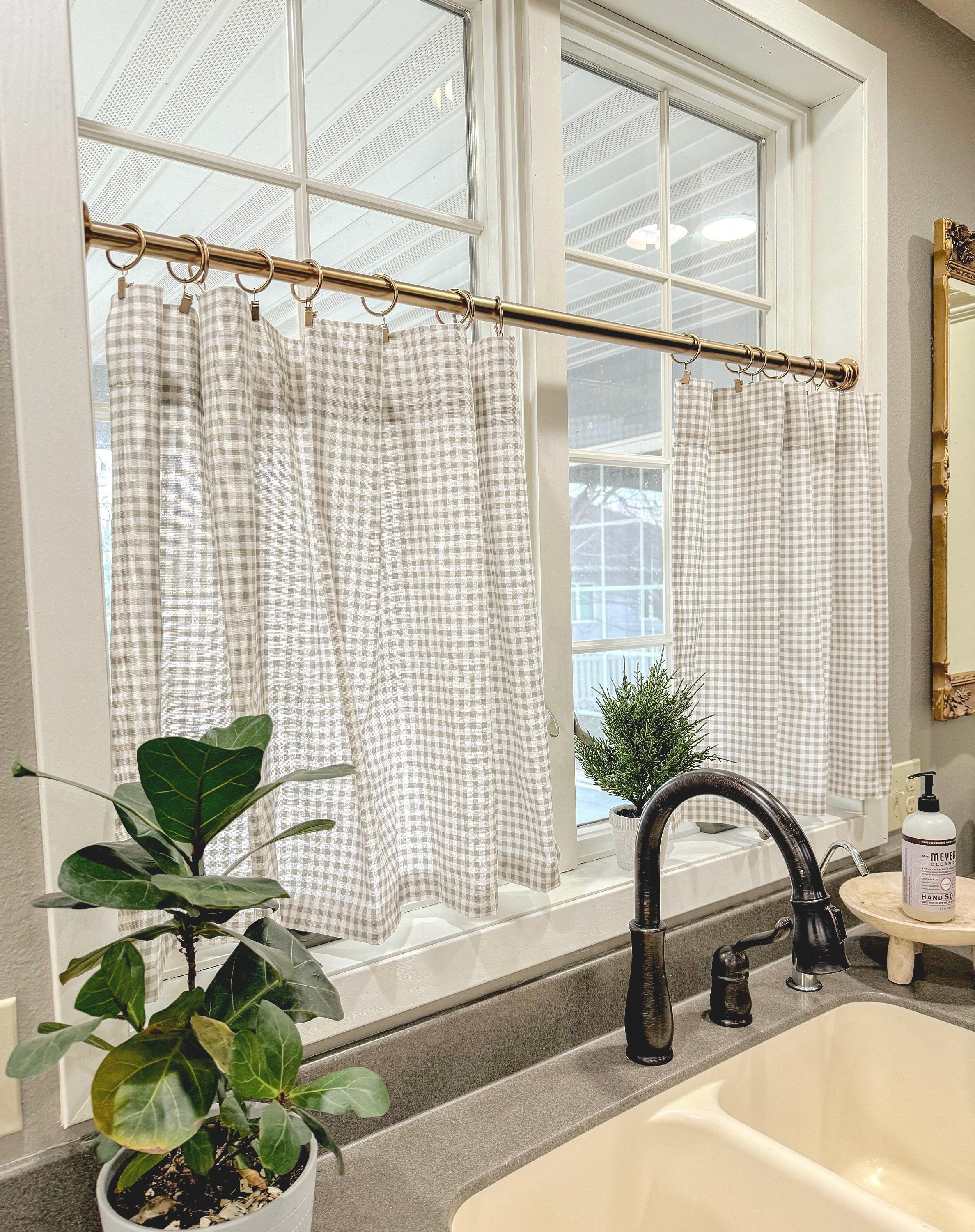 DriftAway Linen Blend Kitchen Curtains - 24" Length Striped Tier, Rod Pocket, Set Of 2 Panels, Black