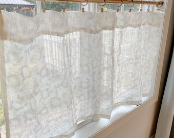 Sheer Linen Floral  cafe curtains linen curtains  Window Treatments-Curtains , modern curtains, Kauffman  fabric, cream and brown