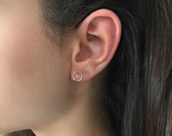 Circle Stud Earrings - Hammered Circle Stud Earrings - Minimalist Stud Earrings - 8mm circle