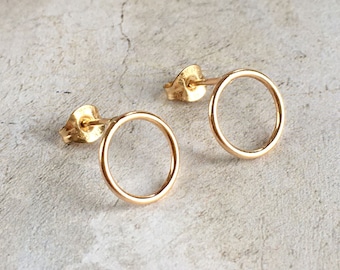 Circle Stud Earrings - Gold Circle Stud Earrings - Sterling Silver Circle Stud Earrings - Minimalist Stud Earrings - 10mm studs
