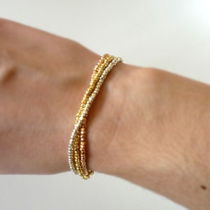 Stretch Silver Faceted Nugget Seed Bead Bracelet