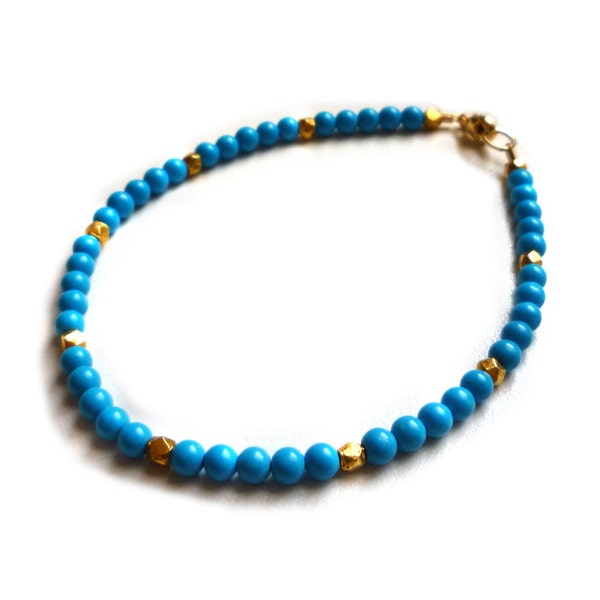 Samoa Turquoise perles Bracelet avec des pépites d'or Vermeil