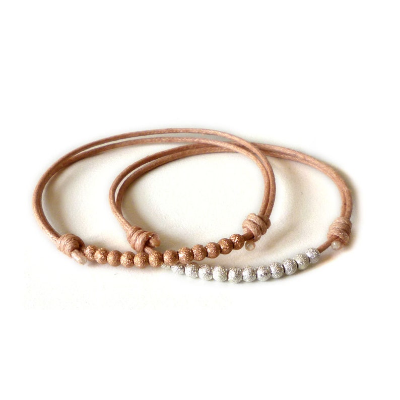 Sparkly Bead and Waxed Cotton Cord Friendship Bracelet in Nude Etsy