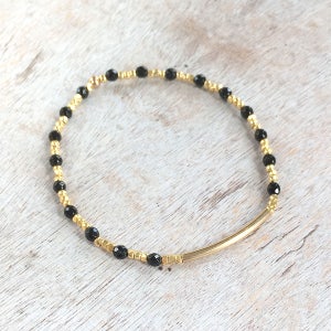 Multibuy discount Black onyx faceted round bead and gold nugget bead stretch bracelets with goldfilled tube bead and gold nugget bracelet image 3