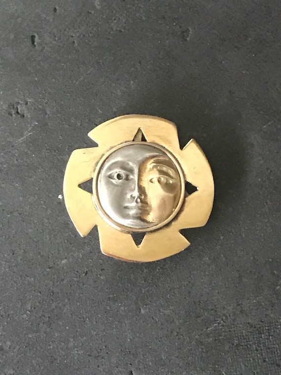 Abstract Magical Silver Gold Moon Sun Pendant Brooch