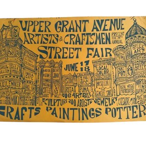Cartel vintage de San Francisco de 1968, feria callejera, Upper Grant Ave. Macchiarini