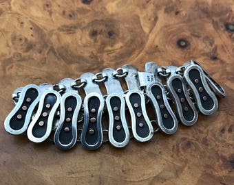 Women&#39;s Modernist Designed Sterling & Brass Bracelet, Mexico
