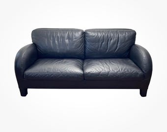 B&B Italia Antonio Citterio for Cina Loveseat Black Leather Sofa