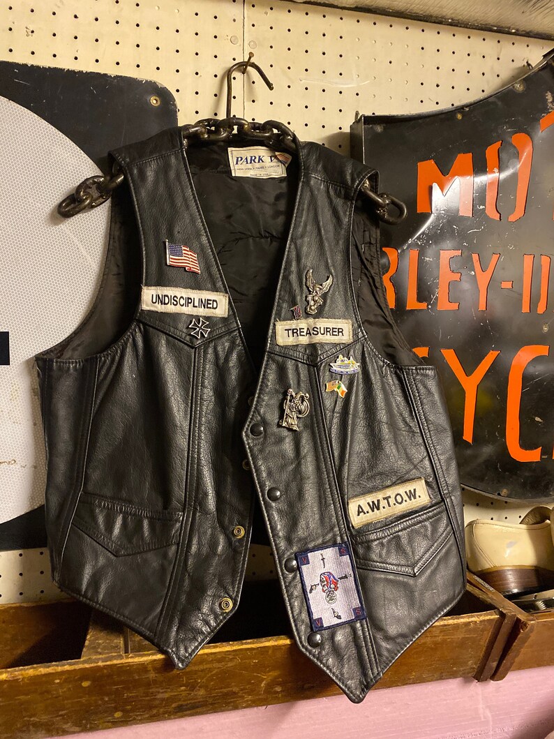  Vintage 1980s Motorcycle Club Leather Vest With Patch Etsy