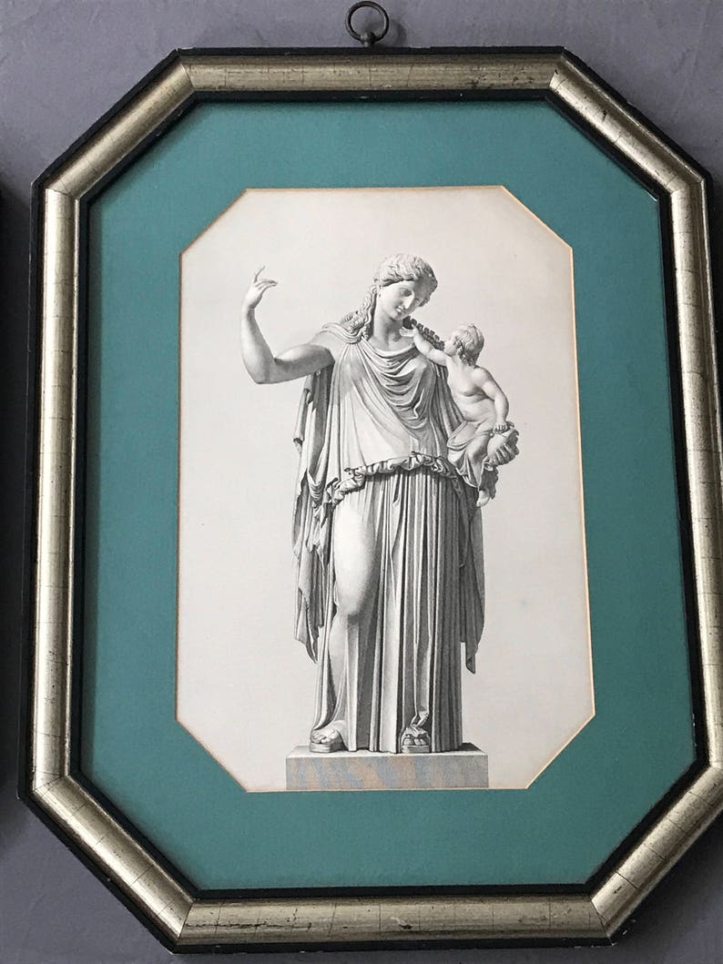 Beautiful Pair 2 20th Century Neoclassical Octagon Framed Engravings,France c.1920