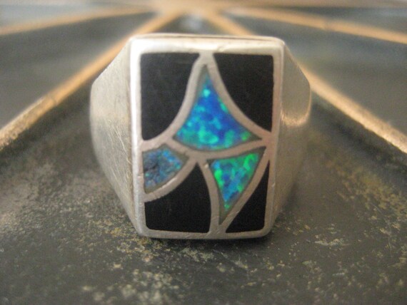 1950's Abstract Design Artisan Opal Onyx Sterling… - image 1