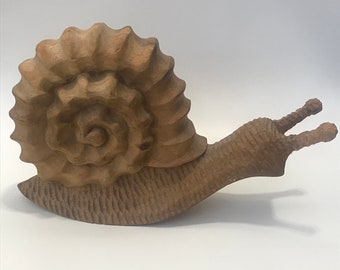 Giant Mid Century Folk Art Wood Snail Handcrafted