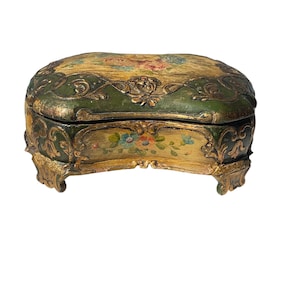 Antique Hand Painted Box Italian Florentine Stationery Box Treasure Box, circa 1920s
