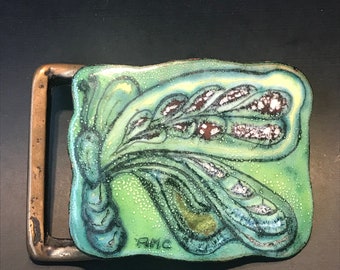 Handcrafted 1970’s Dragonfly Hippie Belt Buckle, Signed