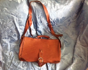 Unique Authentic Vintage Leather Hippie Shoulder Bag With Hardware - Hand Made 1970's