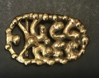 Studio Cast Solid Gold Tone Brass Brutalist Belt Buckle Hippie Vintage c.1974