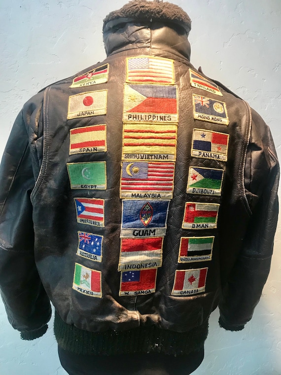 Vintage 1970s Excelled Multi Patch Leather Bomber